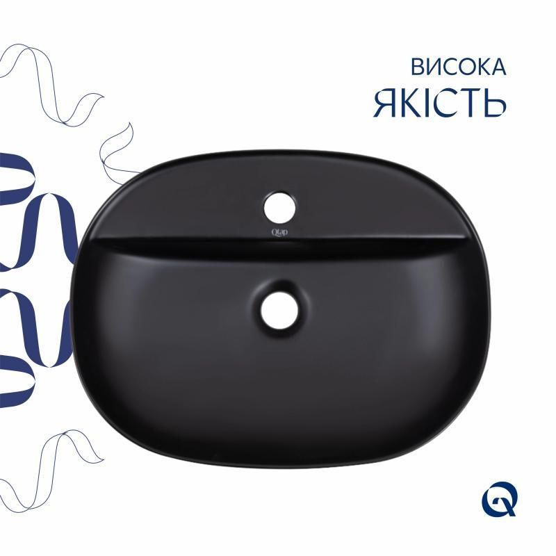 Комплект Qtap Scorpio: Раковина накладная овальная 500x380x120 мм Matt Black + Донный клапан PU03 QT142202MBMBN47312 QT142202MBMBN47312 &mdash; фото в Esantehnika