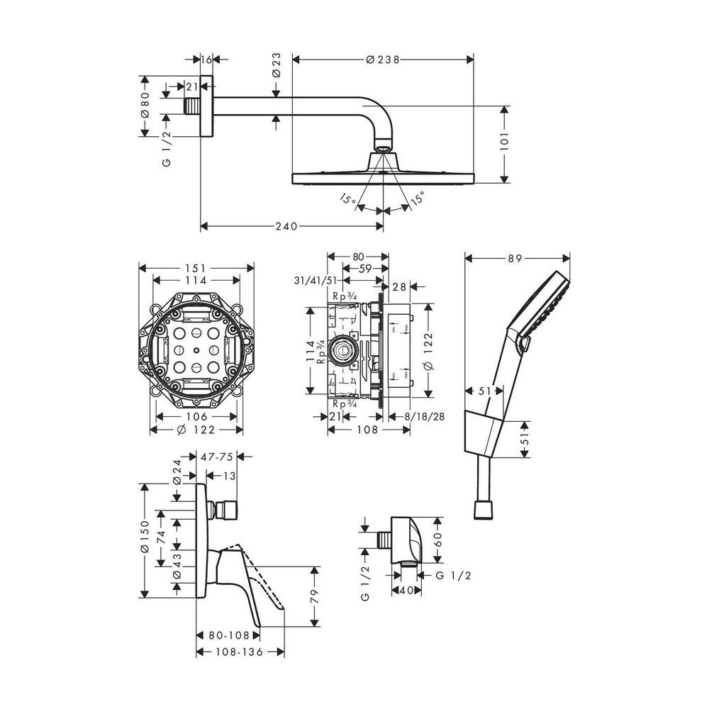 Душевая система скрытого монтажа Hansgrohe Crometta S 240 (цвет - хром) 27958000 27958000 &mdash; фото в Esantehnika