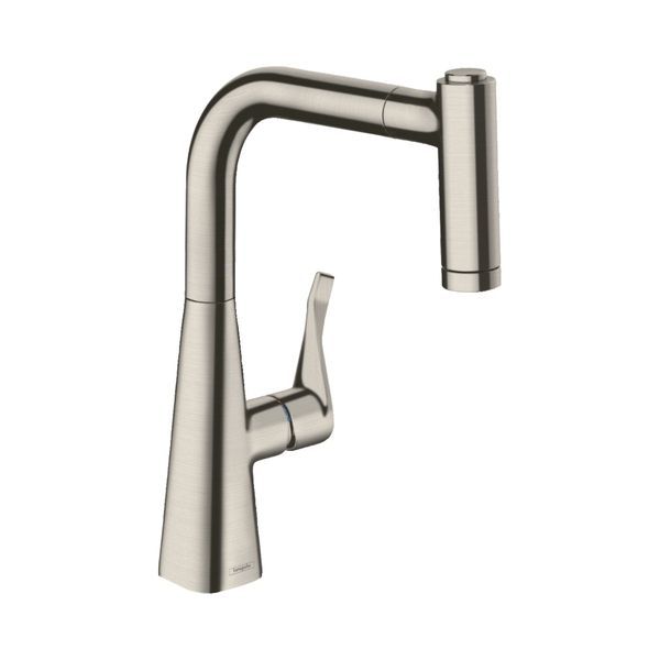 Змішувач для кухні 220 Hansgrohe Metris M71, з витяжним душем, 2jet (колір - сталь) 14834800 14834800 &mdash; фото в Esantehnika