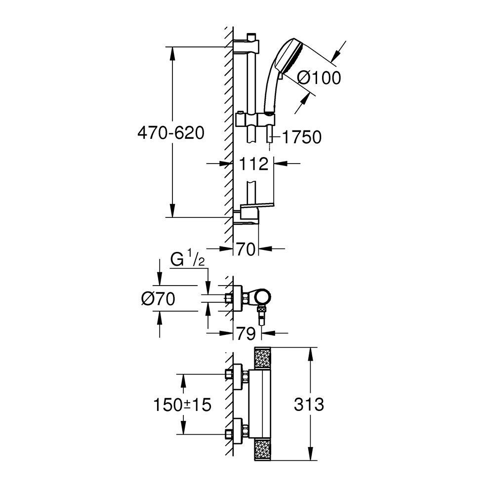 Термостат для душа с душевым гарниуром Grohe QuickFix Precision Feel (цвет - хром) 34791000 34791000 &mdash; фото в Esantehnika