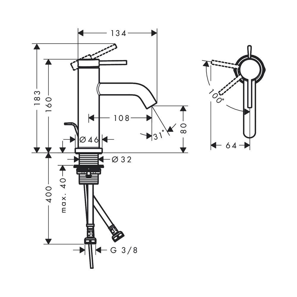 Смеситель для раковины 80 CoolStart Hansgrohe Tecturis S (цвет - белый матовый), с донным клапаном 73302700 73302700 &mdash; фото в Esantehnika