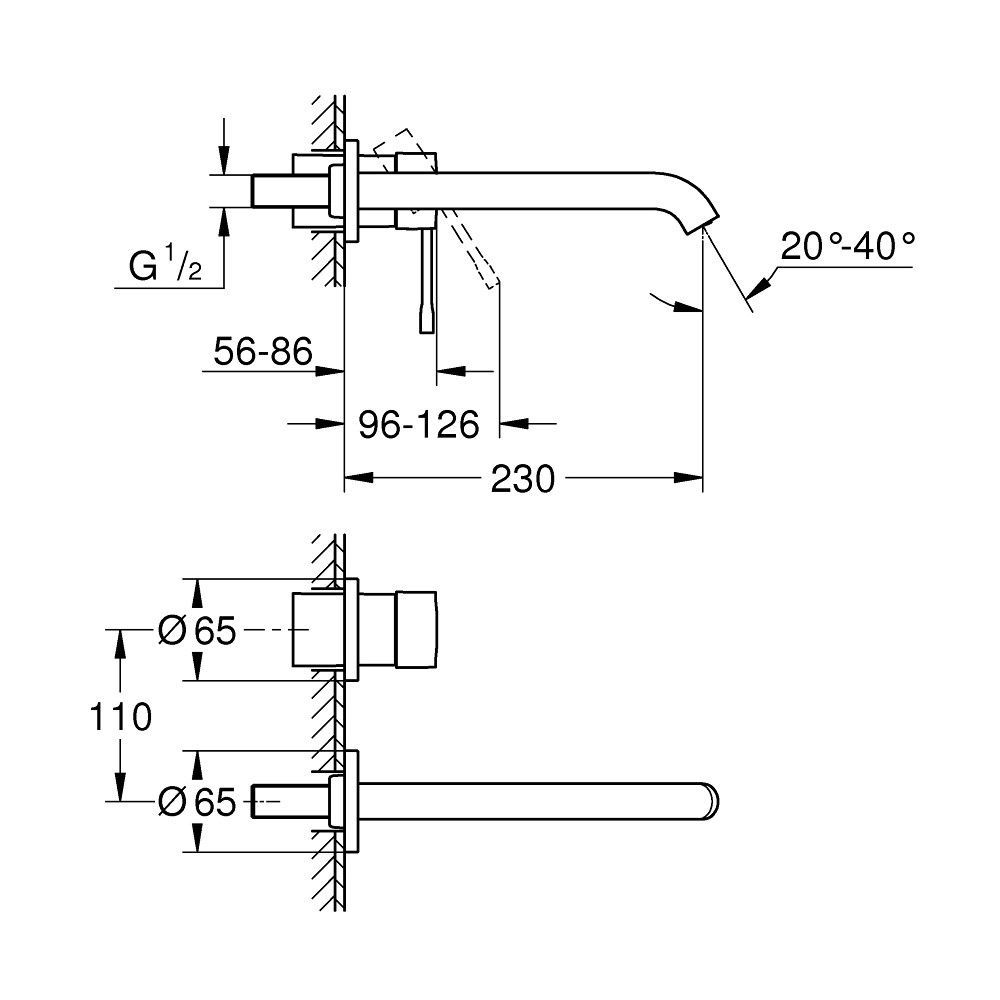 Змішувач для умивальника Grohe Essence New L-Size, зі стіни, зовнішня частина, хром (29193001) 29193001 &mdash; фото в Esantehnika