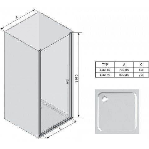 Душові двері Ravak Chrome CSD1-90+transparent 0QV70C00Z1 0QV70C00Z1 &mdash; фото в Esantehnika