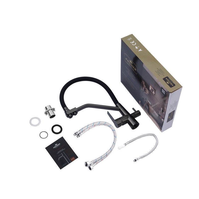 Смеситель для кухни с подключением к фильтру Kroner KRP Edelstahl Klassisch PVD03817BLK (CV031898) CV031898 &mdash; фото в Esantehnika