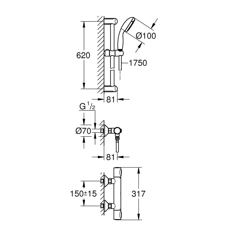 Термостат для душа с душевым гарниуром Grohe QuickFix Precision Flow (цвет - хром) 34841000 34841000 &mdash; фото в Esantehnika