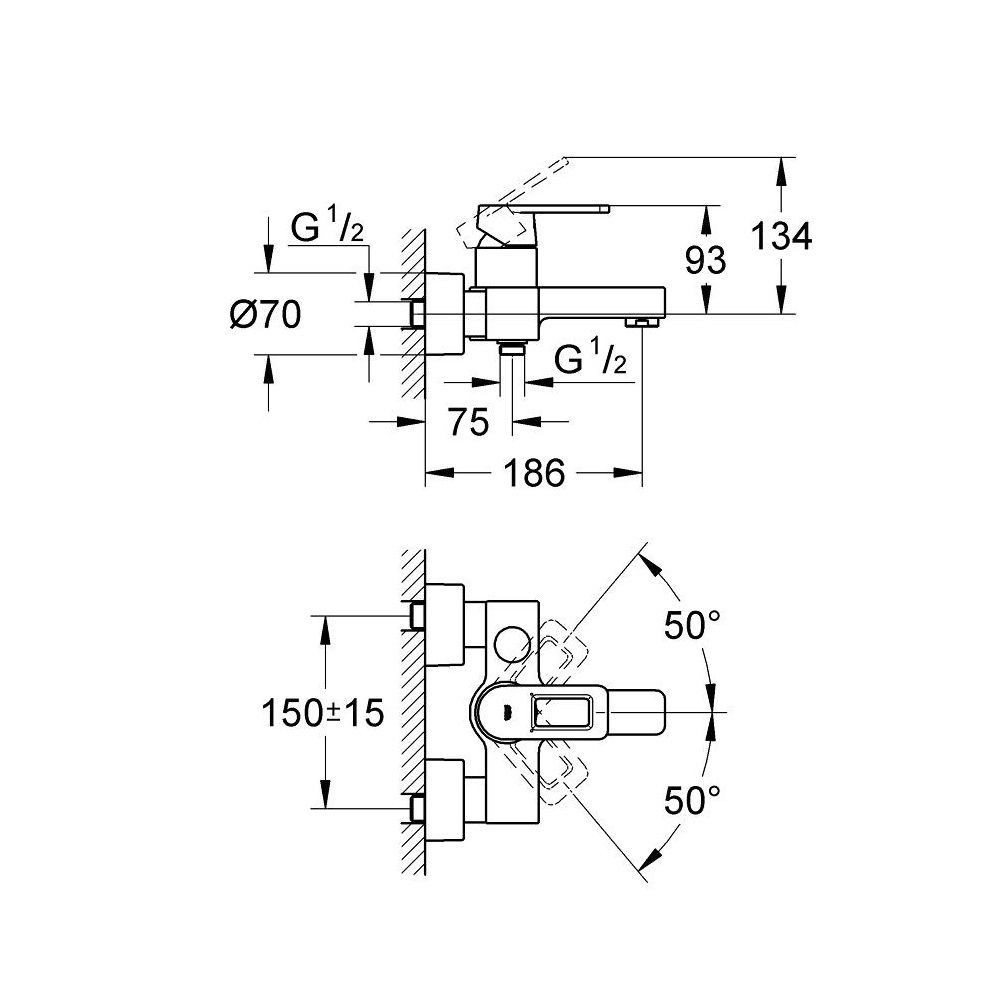 Змішувач одноважільний для ванни Grohe Quadra DN 15 (колір - хром) 32638000 32638000 &mdash; фото в Esantehnika