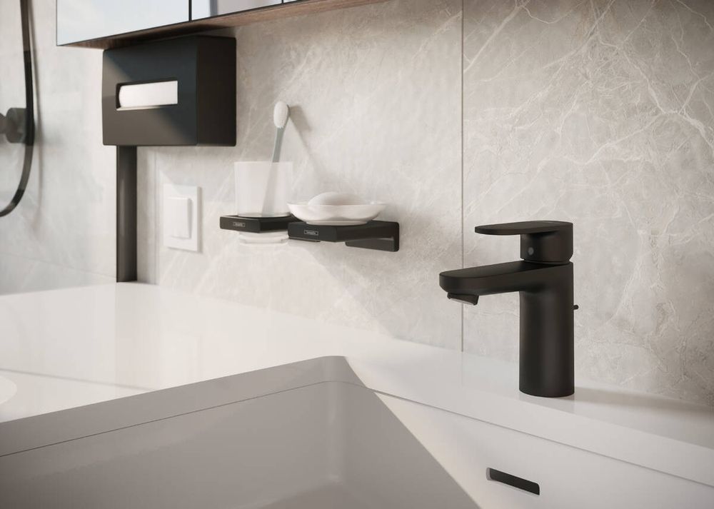Набор смесителей Hansgrohe EcoSmart для ванны Vernis Blend MB 100 (71551670+71440670+26423670), черный матовый (20230001) 20230001 &mdash; фото в Esantehnika