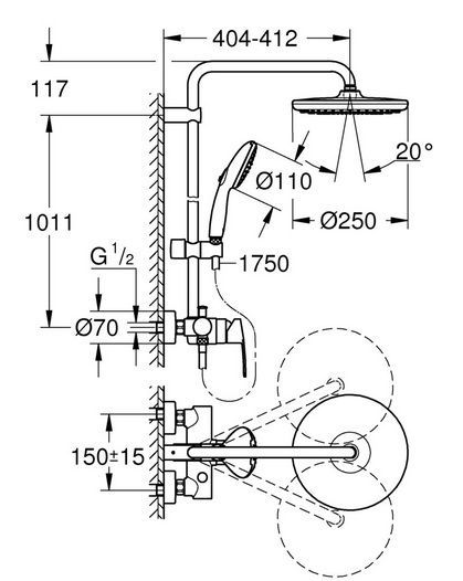 Душова система із змішувачем Grohe Tempesta 250 (26673001) 26673001 &mdash; фото в Esantehnika