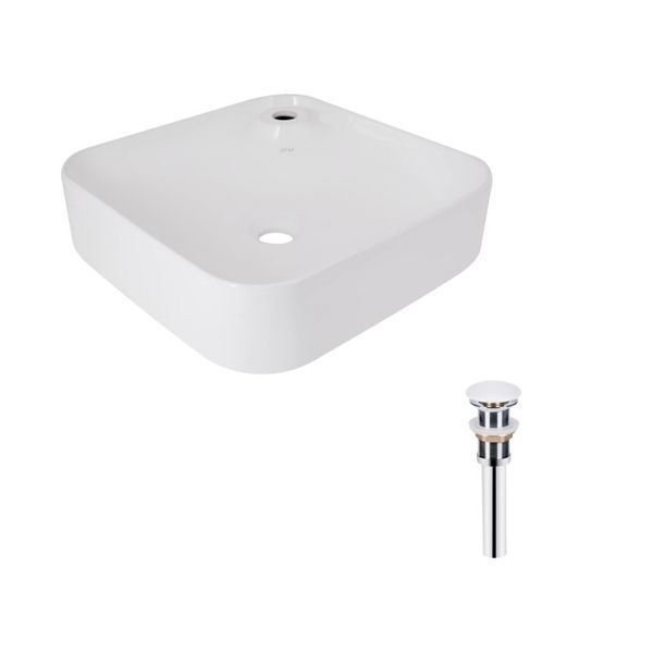 Комплект Qtap Stork: Раковина накладна квадратна 430x430x125 мм White + Донний клапан PU02 QT15112194WN47318 QT15112194WN47318 &mdash; фото в Esantehnika