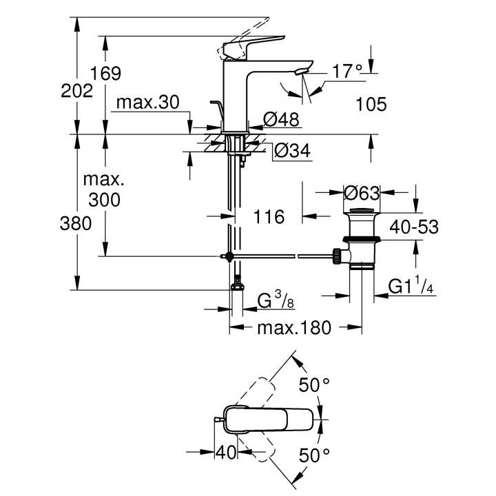 Смеситель для раковины M-размера Grohe Cubeo чёрный матовый (1017492430) 1017492430 &mdash; фото в Esantehnika